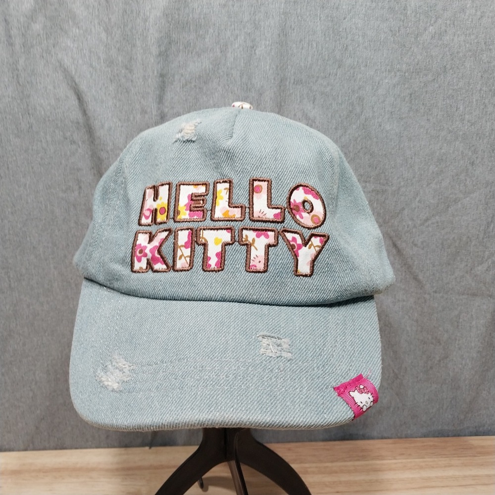 Hello Kitty Baseball Cap Womens Distressed Denim OSFM Blue Loungefly